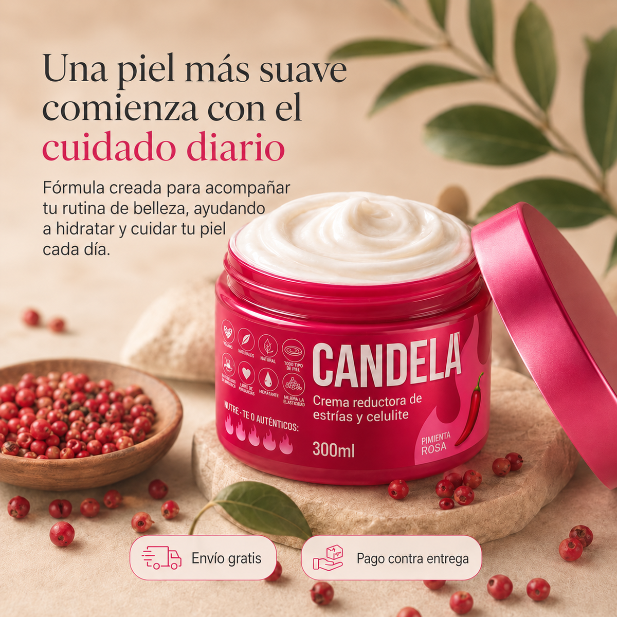 Candela Crema Corporal con Efecto Térmico | Piel Más Lisa y Suave