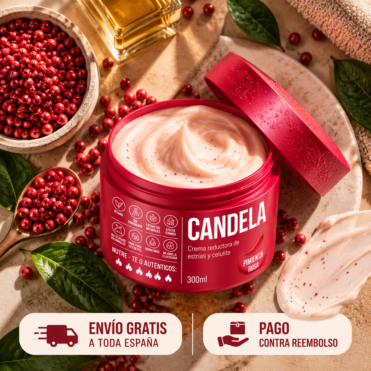 Candela Crema Corporal con Efecto Térmico | Piel Más Lisa y Suave