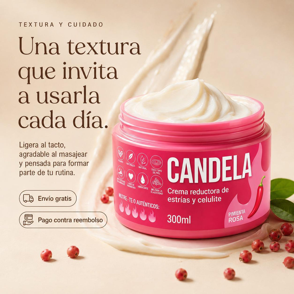 Candela Crema Corporal con Efecto Térmico | Piel Más Lisa y Suave